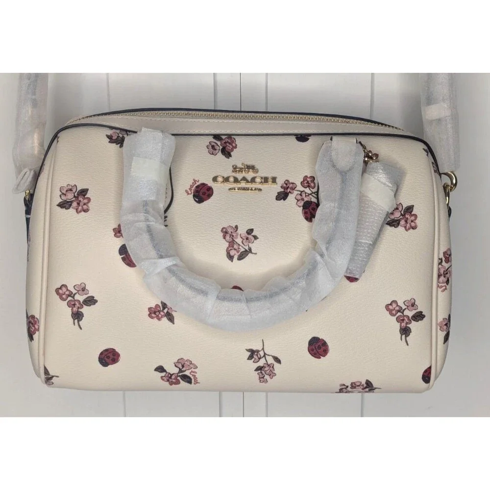 Coach Rowan Medium Satchel - Rare, Chalk, Multi, Ladybug Floral Print, NWT